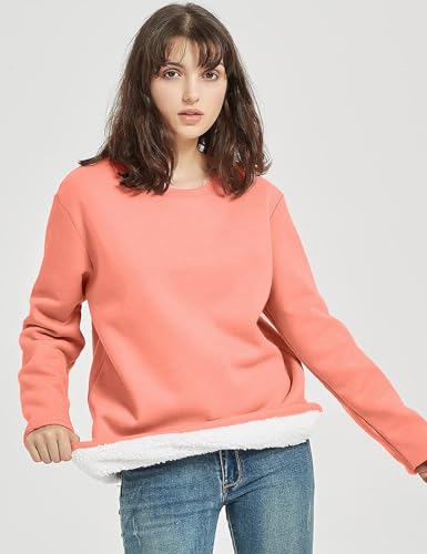 Image of Flygo Women's Winter Warm Sherpa Lined Fleece Crewneck Sweatshirt Pullover Loungewear Tunic Tops