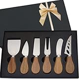 6 Pieces Cheese Knife Set,Cheese Knives Wood Handle Stainless Steel Cheese Slicer Cutter Fork Spreading Cheese Knife Gift Set of 6 Charcuterie Board Accessories for Party Wedding Christmas