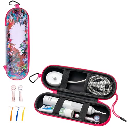 Eqalli Estuche Viaje para Cepillo Dientes Eléctrico.Diseño Exclusivo y Artístico con Gran Capacidad.Uso Mayoría de Marcas. Variantes sobre Color y diseños Modernos (Rosa)
