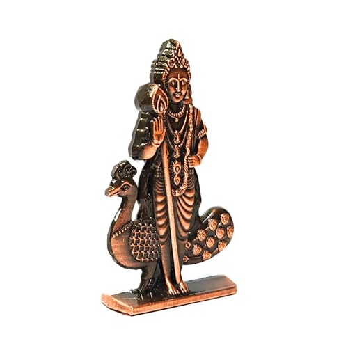 Image of anciently Murugan Statue for Car Dashboard | Kartikeya Idol for Car Dashboard, Metal, 1 Piece (Copper Colour)