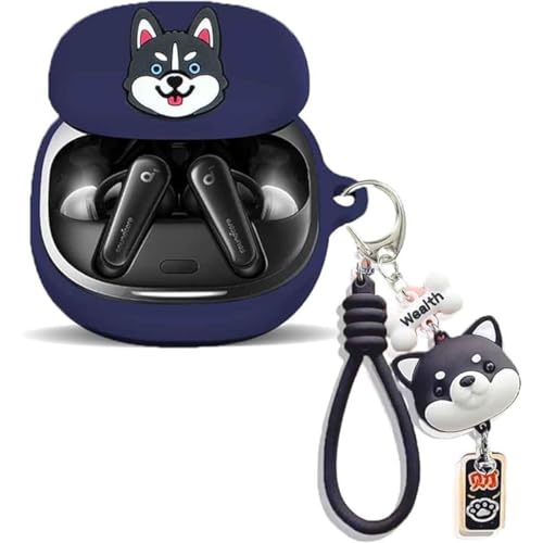 ケース Anker Soundcore Liberty 5 用保護 ケースAnker Soundcore Liberty 5 シリコンカバー キーホルダー付き ペット犬 衝撃を防ぐ ワイヤレス充電可能対応 かわいい 落下防止 全面保護