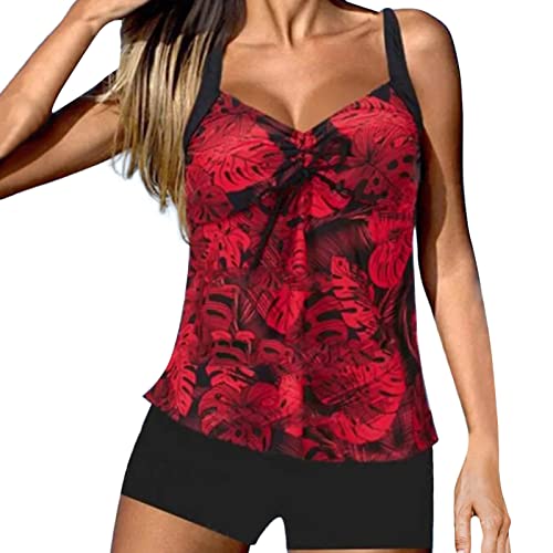 Tankini deux pièces rouge XXL avec soutien-gorge push-up pour femme