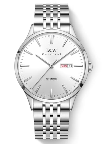 TEINTOP I&W Automatik Uhr Herren Mechanische Uhren Japanische Bewegung Armbanduhren (Silber Weiß)