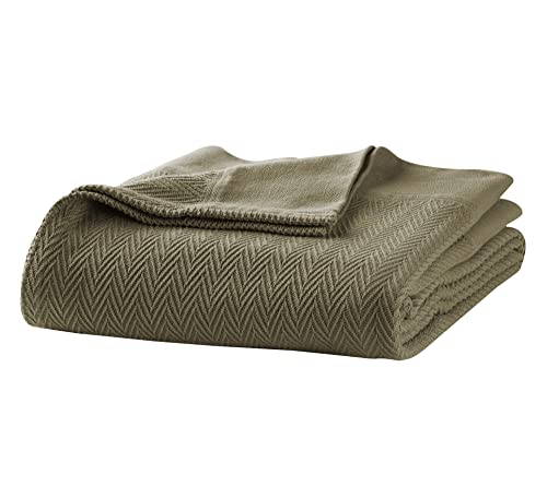 Nitraa 100% Organic Cotton Solid Blanket – Timeless Herringbone Weave And Twill Hems- Throw Blanket With Classic Blanket Stitch- Yarn Dyed- Soft & Durable- Oeko-Tex Certified (Sage Green, Full/Queen) #TOP19