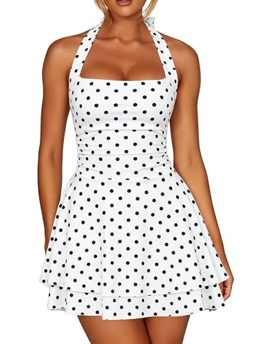 Image of Kaximil Women's Sexy Halter Ruffle Hem Mini Dress Ruched Waist Corset Short Party Dresses
