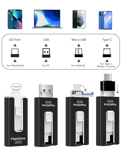 Image of 256GB USB Flash Drive for Phone and Pad, Photo Stick High Speed External USB Thumb Drives Photo Storage Memory Stick for Save More Photos and Videos (Black, 256GB)