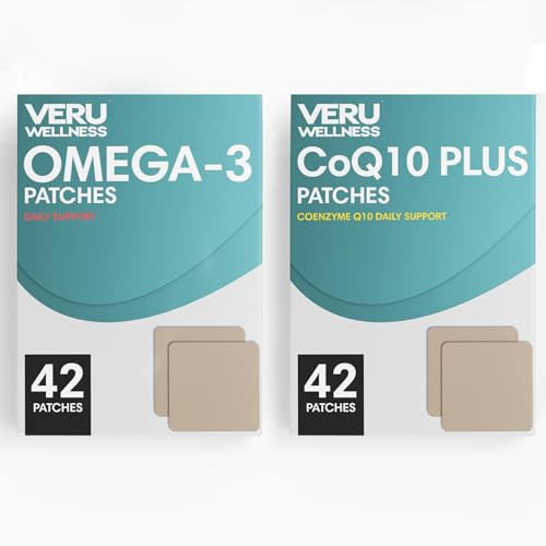 Veru Wellness Cardiovascular & Brain Strength Duo Lifestyle Patches Omega3 Coenzyme Q10 - Self Adhesive Time Release Topical Patch, 8-10 Hours (42 Day Supply)
