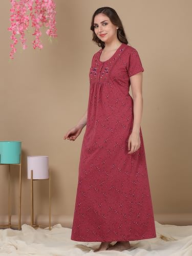 Image of 9shines Label Cotton Blend Nighty Nightgown Nightdress All Over Print Maxi for Women (5256)