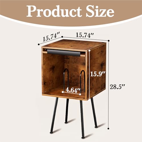 Image of Faesun Flip Top Record Player Stand, End Table Holds up to 100 Albums, Turntable Stand with Record Display, Vinyl Record Storage for Living Room, Bedroom, Rustic Brown