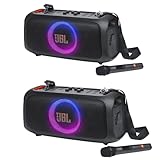 JBL PartyBox On-The-Go Essential 2 Pack - Portable Party Speaker with Built-in Lights and Wireless mic, Amazing Pro Sound, IPX4 splashproof Protection, 6 Hours of Playtime, Shoulder Strap