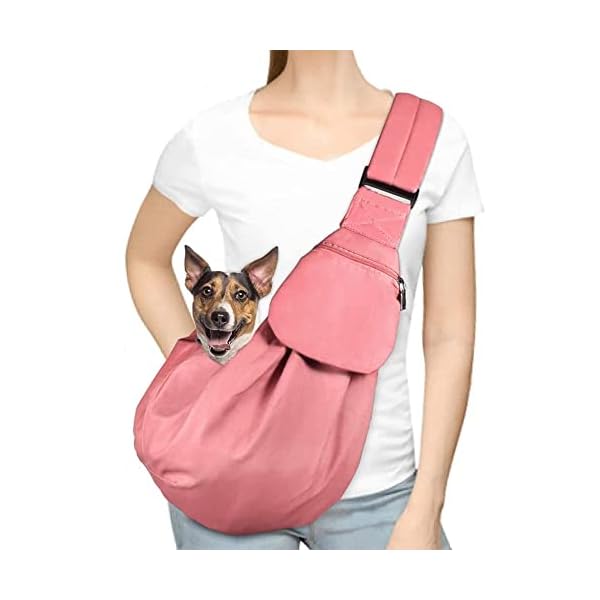 Lukovee-Pet-Sling-Hand-Free-Dog-Sling-Carrier-Adjustable-Padded-Strap-Tote-Bag-Breathable-Cotton-Shoulder-Bag-Front-Pocket-Safety-Belt-Carrying-Small-Dog-Cat-Puppy-Machine-Washable Breathable Cotton Shoulder Bag