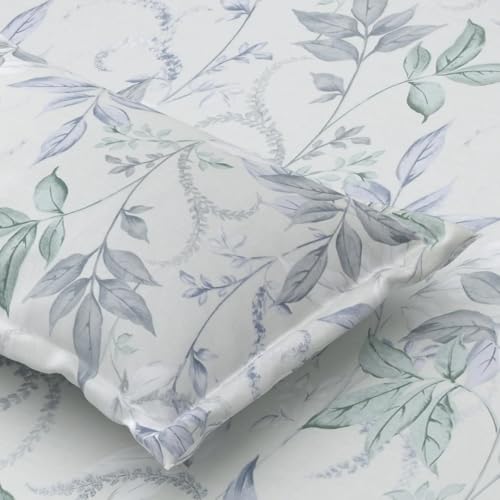 Image of Jaipur Weaves Single Bed Cotton Bedsheet with 1 Pillow Cover, 100% Pure Cotton Single Bedsheet 60x90 Inches, 240 TC Soft Breathable Floral Bed Sheet - (Green Floral, Single)