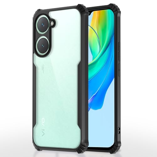 Image of Outlouders Back Cover for Vivo Y03 / Vivo Y18 / Vivo Y18E | Ultra Hybrid Transparent | Full Camera Protection | Raised Edge | Crystal Clear Bumper Case (Black)