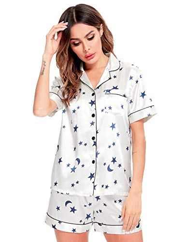Image of SWOMOG Pajamas Set Short Sleeve Sleepwear Womens Button Down Nightwear Soft Pj Lounge