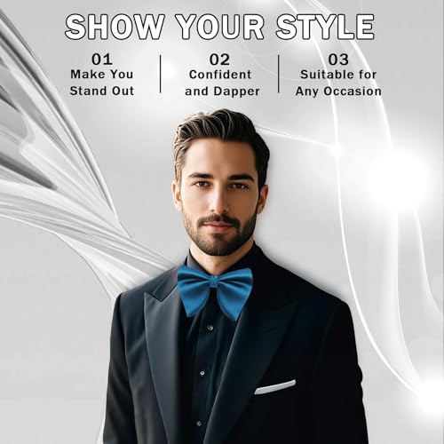 Image of Mens Bow Tie Pre Tied Oversized Bow Ties for Men Satin Bowties for Tuxedo Wedding Party Banquet
