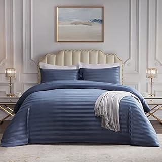 Lifewit Single Duvet Cover Set, Satin Stripe Reversible Soft Quilt Cover Bedding Set with 1 Pillowcase, 135 x 200 cm, Grey