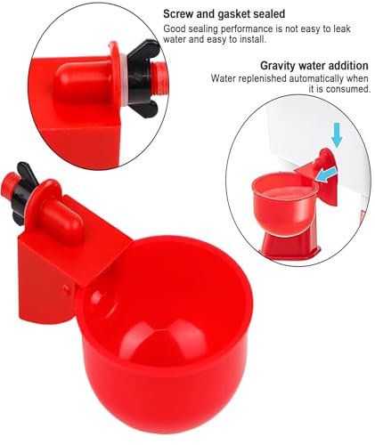 Image of 8 Pcs Poultry Farm Equipment, Poultry Water Cup, Chicken Feeder and Drinker Chicken Feeder Cup Poultry Farm Equipment Chicken Drinking Cup on Barrel Chicken Feeder and Drinker Auto Refill Water