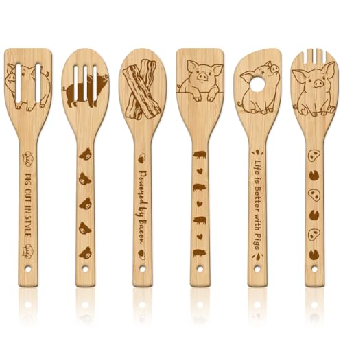 GLOBLELAND 6 Pcs Cute Pigs Wooden Spoons Utensil Set