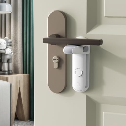 EUDEMON Cerradura de la manija de la puerta de seguridad para niños, fácil de instalar y usar adhesivo, no se requieren herramientas ni taladros (Blanco, 4 Piezas)