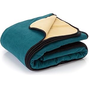 Waterproof Blanket for Bed – Waterproof Dog Blanket for Large Dogs – Pet Blankets for Bed/Couch/Dog Crate, Soft Reversible Furniture Protector, Perfect for Pets, Blue/Beige [60″x80″]