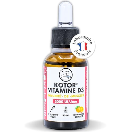 KOTOR VITAMINE D3 NATURELLE 2000 UI | 30ml | Cure de 3 mois | Cholécalciférol issu de Lanoline | Os Dents Muscles Énergie Immunité | Complément Alimentaire | Made in France