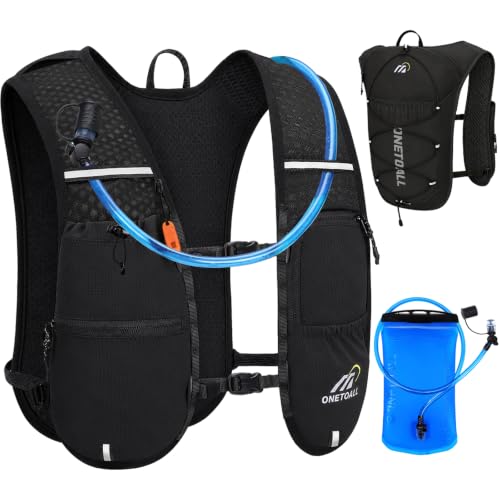 ONETOALL Chaleco Running Hombre Mujer, Ligero Mochila Hidratacion Trail Running, Chaleco para Correr con Bolsa Agua 2L, Silbato y Reflectante para Ciclismo Senderismo
