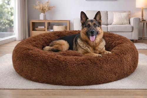 Image of ZEXSAZONE Summer Round Donut Pet Bed for Cats and Puppies Dogs Mat Cozy and Plush Raised Bedside Support Both Sides Use Like 2 in One Washable Sizes for Small Medium and Large Pets Brown Large
