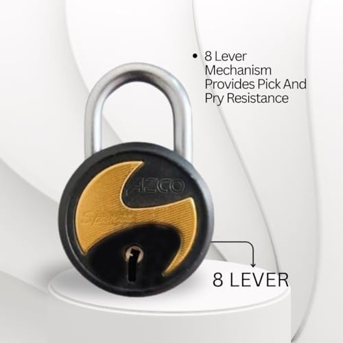 Image of Azco Round Locks Multiple Keys Padlocks 52mm 65mm Steel Levers Double Locking, Strong Hardened Shackle Lock and Key for Home Door Shutter Shop Office Main Gate (6 Keys BSport 65mm Pack of 1)