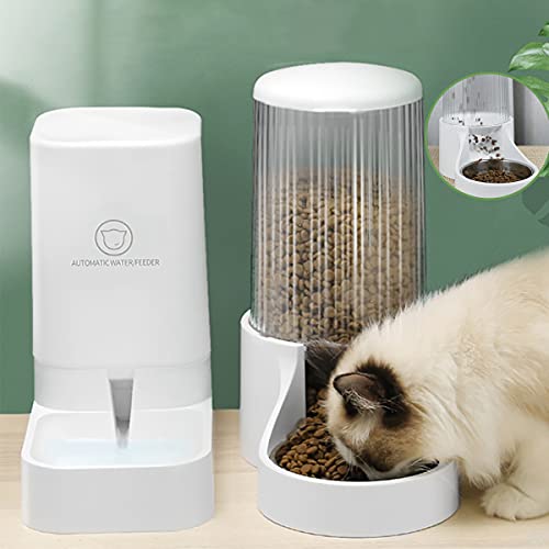 Buygimu自動給餌器 猫 中小型犬用 3.8L 多頭飼い 半透明タンク ネコ イヌ 猫 ペットボウル 重力式給食 電気不要 取り外し可能 組み立て簡単 お留守番可能 清潔便利