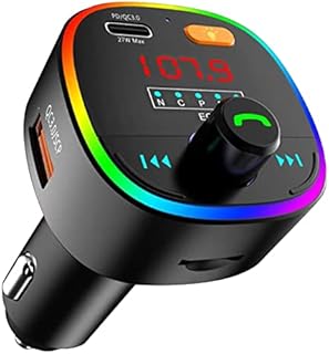 Mycket Upgraded Bluetooth 5.0 FM Transmitter for Car,45W Type-C & QC3.0 Fast USB Charger,Wireless Bluetooth FM Radio Adapter Music Player Support U Drive/TF Card,Optional EQ,with 10 Color LED Backlit