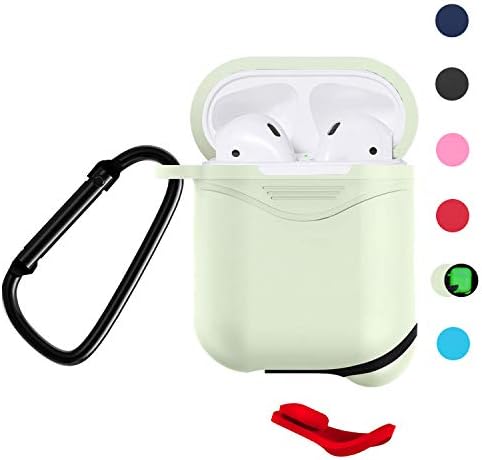 Suyisy Airpods Case Cover Compatible with Airpods 1st & 2nd Generation, Glow in The Dark Shockproof and Waterproof Drop Proof Thick Silicone Earbuds Case with Keychain (Light Green)