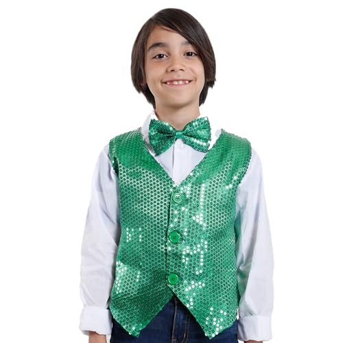 Carnavalife Gilet à paillettes pour garçons et filles, gilet hip-hop, costume pour fête d'enfant, danse, fête de fin d'année, 1 à 12 ans, Argenté, 4 Years – vue 6