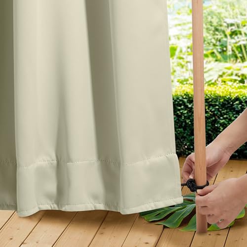 NICETOWN 2 Panels Waterproof Outdoor Curtains Fixed Grommet & Back Tab on Top & Bottom, Thermal Insulated Keep Rain & Sun Out Blackout Windpoorf Outdo