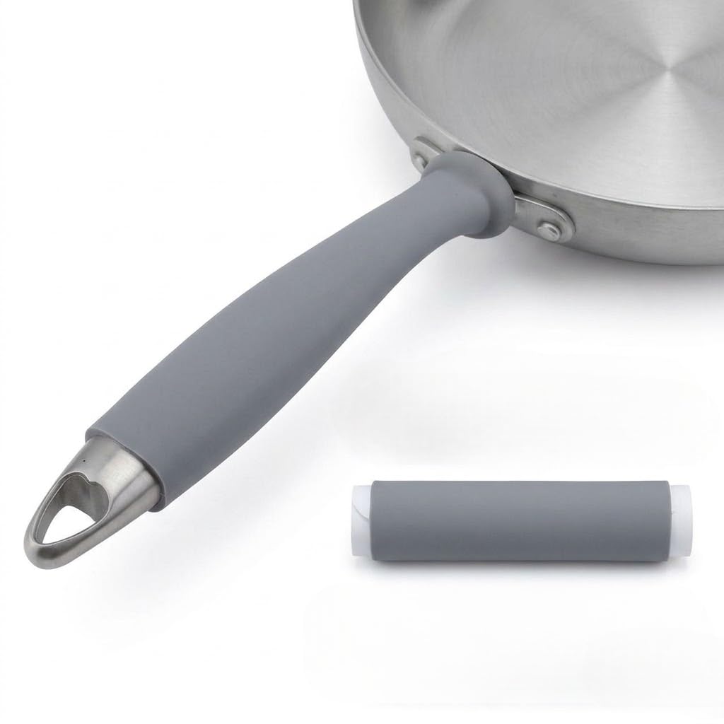 TRIDEX Silicone Pot Handle Cover | Heat Resistant Silicone Pan Handle Grip | Non Slip Hot Handle Sleeve for Frying Pan, Skillet, Cast Iron, Saucepan & Cookware | Grey-picture-24