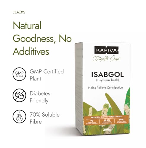 Image of Kapiva Isabgol (Psyllium Husk) - 200g | Premium White Whole Husk | Relieves Constipation, Reduces Bloating & Supports Gut Health | 70% Soluble Fibre | 0g Added Sugar | Diabetic Friendly