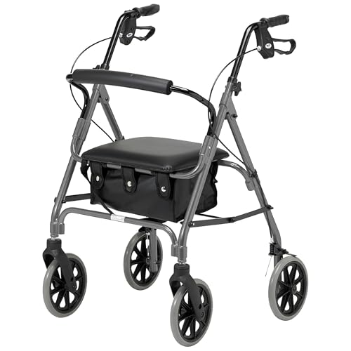 Days Lightweight Folding Rollator Walker – Mobility Aids, Adjustable Walking Frame with Padded Seat, Lockable Brakes, Ergonomic Handles, Walking Aid, Portable Walker for Elderly, Medium – Quartz
