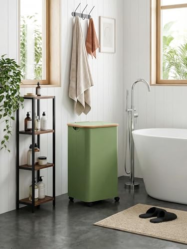 Image of efluky Laundry Basket with Wheels, Tall Rolling Laundry Hamper with Lid and Removable Bag, Aesthetic Dirty Clothes Hamper on Wheels for Laundry Room, Bedroom, Dorm and Bathroom, 100L Green