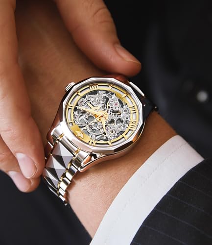 Image of OUPINKE Automatic Watch for Men Self Winding Skeleton Mechanical Luxury Tungsten Steel Bracelet Waterproof Date Day Wrist Watches