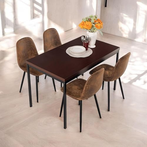 FurnitureR Tables à Manger de Jardin en Brune, Style Épuré et Élégant pour 4 à 6 Personnes, Plateau en Bois Epais avec Structure Métallique, pour Terrasse, Patio, Garden, 120x70x75cm – Image 4