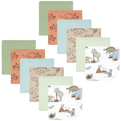 Image of Hudson Baby Unisex Baby Flannel Cotton Poly Washcloths, Dinosaur Adventures 12Pk, One Size