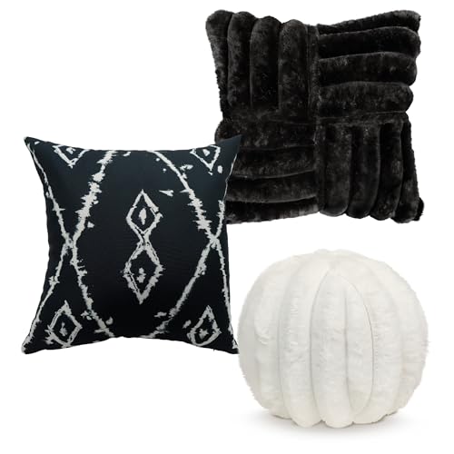 La mejor selección de Cojines Walmart para comprar online. 43 Set de 3 Cojines Decorativos, Rellenos, Cierre, Esponjosos, Esfera, 45 cm, Cuadrados, para Hogar, Sala, Recamara, Oficina, Hotel (Negro)