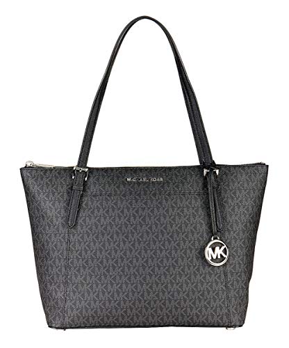 Michael Kors Ciara Large Ew Top Zip Black Coated Canvas Tote