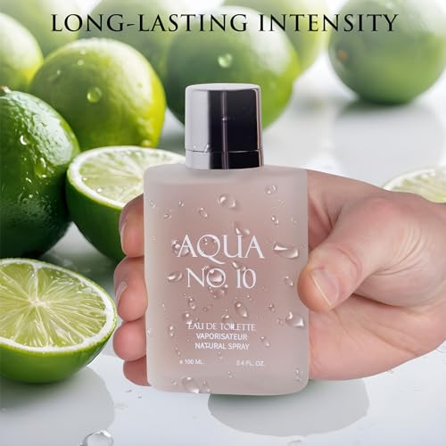 Image of Aqua No 10 Eau De Toilette for Men - Citrus & Marine Fragrance - Top Notes of Lime, Lemon, Bergamot, Jasmine, Orange & Neroli - Base Notes of Musk, Cedar, Oakmoss & Amber - Elegant 100ml Bottle