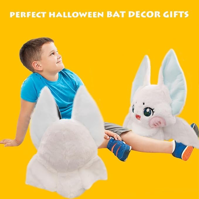 Image of Furry White Bat Plush Pillow Soft Gothic Halloween Bat Stuffed Gifts /13.7''