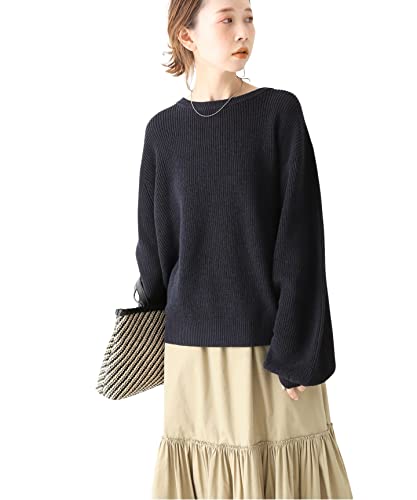 ［イエナ］リネンコットンシルク畦プルオーバー◆ フリー ネイビー