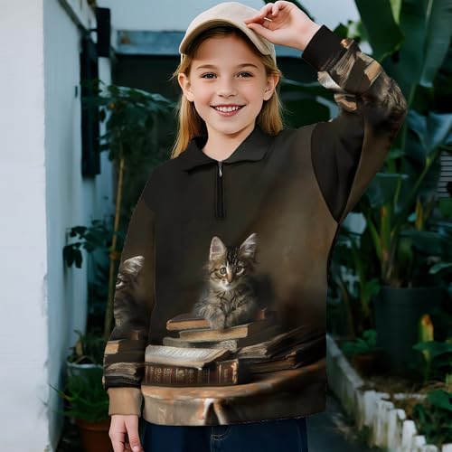 Image of AmzPrint Girls Graphic Quarter Zip Coat Long Sleeve Lightweight Oversized Athletic Running Hoodies For Kids Teen Girls