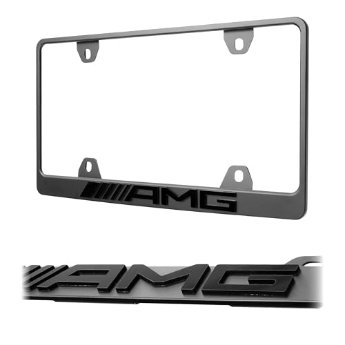 3D License Plate Frame Stealth Black Powder Coat UV Resistant Rust-Proof Steel 1pcs Plate Holder Compatible with AMG A C E S G CL SL SLK CLE CLK GLK GLC GLE EQE EQS Class (3D BLACK RAISED LETTER)