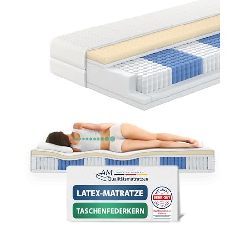 Vesgantti Matratze 90x200 Federkernmatratze 7-Zonen Taschenfederkernmatratze Modern Tonnentaschenfederkernmatratze Comfort Boxspring Mattress (H3, klassisch Tight-top 24cm) 4 AM Qualitätsmatratzen - Premium Latex-Matratze 90x200cm H3-1000 Federn - Taschenfederkernmatratze - Matratze mit integrierter 4cm Latex-Auflage - 24cm Höhe - Made in Germany