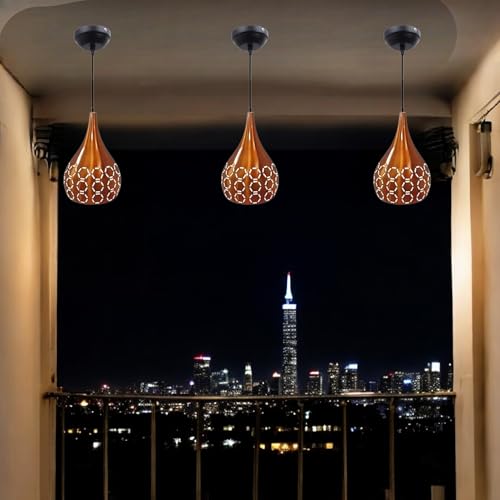 Image of GreyWings Modern OrangeDome Laser Cut Hanging Pendant Light for Ceiling - Aluminium, Drop, Antique Decor,(Bulb is not Included) Big Pack of 3