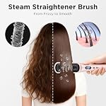 Prizm Pro Brosse de lissage des cheveux à vapeur - Brosse de redressage à vapeur ionique pour cheveux bouclés, Peigne de redressage en céramique anti-calcaire LCD Affichage pour Super Smooth, cheveux sans frisottis, 4 Paramètres de chaleur, rose